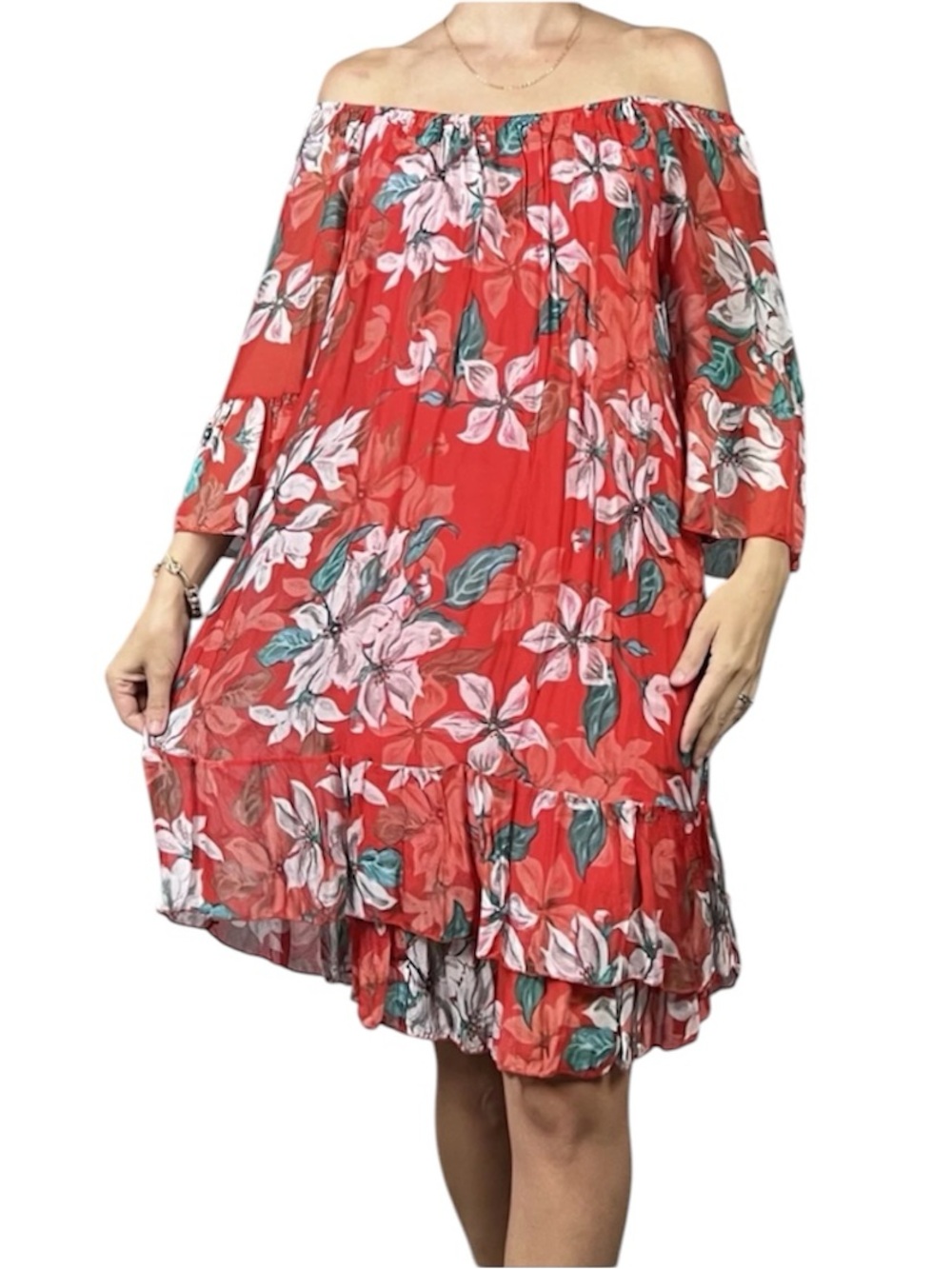 Elena Baldi Silk Blend Red Floral Women’s Dress Made in Italy